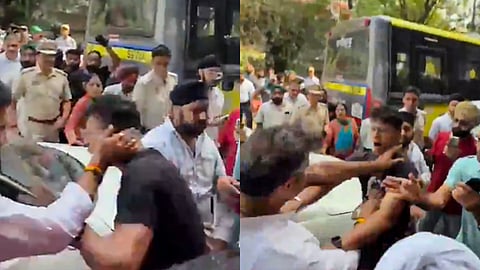 Delhi PWD Minister Parvesh Verma is seen during an alleged altercation with a man in New Delhi. The Aam Aadmi Party on Sunday alleged that Delhi PWD Minister Parvesh Verma slapped a cameraman during a road inspection in the Tilak Nagar Assembly constituency, prompting AAP national convenor Arvind Kejriwal to demand the minister's arrest.