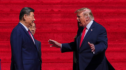 US President Donald Trump, right, speaks with China's President Xi Jinping on the steps of the National Archives Museum, Friday, Sept. 25, 2026, in Washington.
