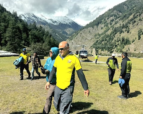 The trekkers were flown by helicopter to an Army hospital in Harsil for preliminary medical examinations.