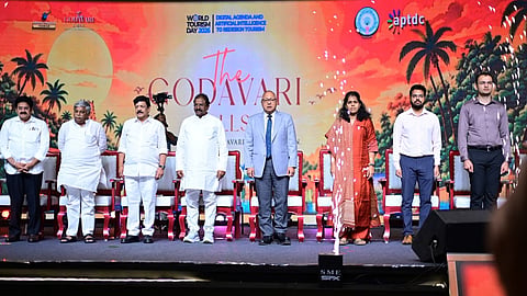Minister Kadula Durgesh, MLC Somu Veerraju and others attend Tourism Day celebrations in Rajamahendravaram on Sunday.