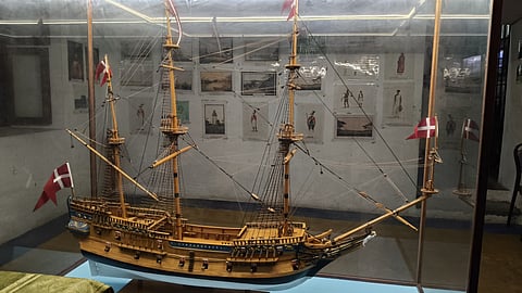 A model of ‘Elephant’, said to be the first ship to dock at Tharangambadi Port in 1620, was donated to the museum by the Danish Tranquebar Association 