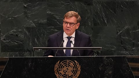 Minister of Foreign Affairs Johann David Wadephul of Germany speaks during the 81st session of the United Nations General Assembly at United Nations headquarters, Saturday, Sept. 26, 2026.