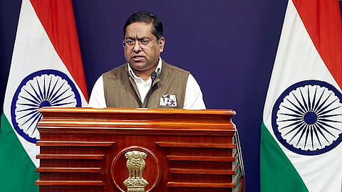 MEA Spokesperson Randhir Jaiswal addresses the ministry's media briefing, in New Delhi on Tuesday, Sept. 29, 2026.