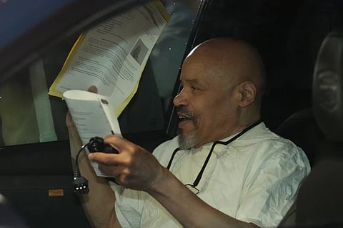 Douglas Stewart Carter sits in a car after he was released out of the Utah County Jail as a Utah judged ordered his release from jail on Monday Sept. 28, 2026, in Spanish Fork, Utah.