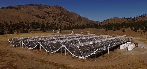 An aerial view of the Canadian Hydrogen Intensity Mapping Experiment telescope