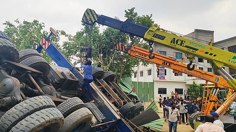 The crane fell on workers engaged in the construction activities, killing three persons on the spot.