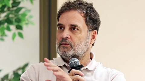 Lok Sabha LoP Rahul Gandhi speaks during an interaction with Dr Manmohan Singh Fellows of the All India Professionals’ Congress (AIPC) at Indira Bhawan, in New Delhi on Sept. 15, 2026.