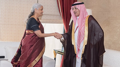 Finance Minister Nirmala Sitharaman with her Saudi counterpart Mohammed Al-Jadaan.