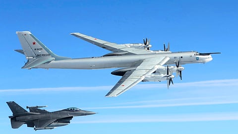 North American Aerospace Defense Command (NORAD) F-16 Fighting Falcon fighter aircraft positively identified and intercepted a Russian Tu-95 military aircraft over the Bering Sea off Alaska's western coast on July 22, 2025.