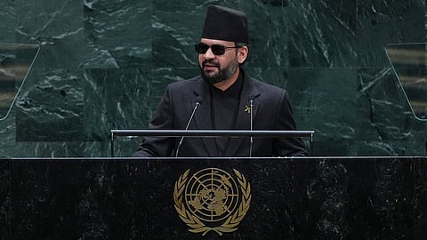 Nepal's Prime Minister Balendra Shah addresses the 81st session of the United Nations General Assembly at U.N. headquarters Thursday, Sept. 24, 2026. 