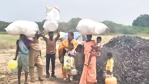 The migrant workers rescued from bonded labour in charcoal units of Anantapur district.
