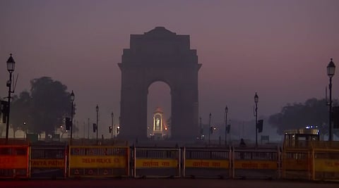 A layer of smog covers the area around India Gate and Kartavya Path in New Delhi.