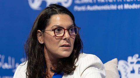 Fatima Ezzahra El Mansouri, Moroccan minister, politician and mayor of Marrakech, takes part in an electoral rally for Authenticity and Modernity Party (PAM) ahead of the upcoming legislative elections, in Tangier, Morocco, Wednesday, Sept. 16, 2026. 