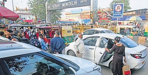 Traffic chaos at Paharganj side of New Delhi Railway Station.