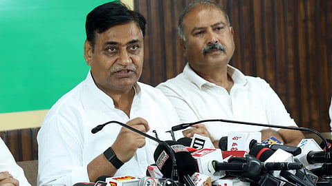 Rajasthan Congress president Govind Singh Dotasra interacts with the media in Jaipur.