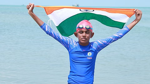 Ishaan S after his record swim on Wednesday