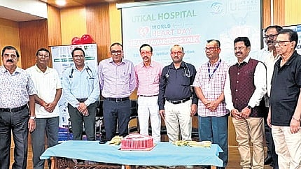 The dignitaries during the heart health awareness session at Utkal Hospital.