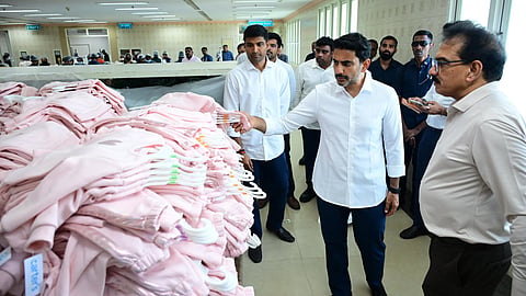 Nara Lokesh visiting the Kitex Garments unit at Kizhakkambalam on Wednesday.