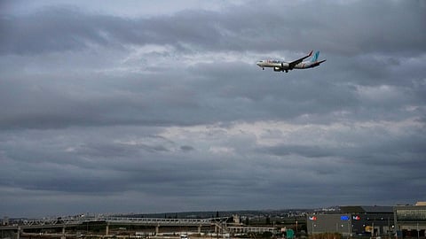 An FlyDubai plane carrying Israeli passengers who had earlier been aboard another FlyDubai aircraft that made an emergency landing in Saudi Arabia approaches Ben Gurion International Airport near Tel Aviv, Israel, Wednesday, Sept. 30, 2026. 