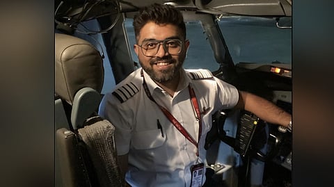 Indian Capt. Smit Machchhar in the cockpit of a plane in an unknown location. Machchhar was at the controls of a FlyDubai flight that was diverted to Tabuk in northwestern Saudi Arabia for an emergency landing on Wednesday, Sept. 30, 2026.