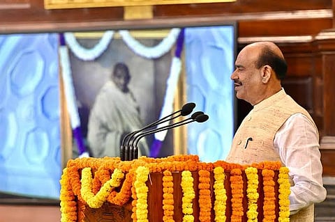 Lok Sabha Speaker Om Birla speaking at the historic Central Hall of Samvidhan Sadan as part of the ‘Know Your Leader’ programme