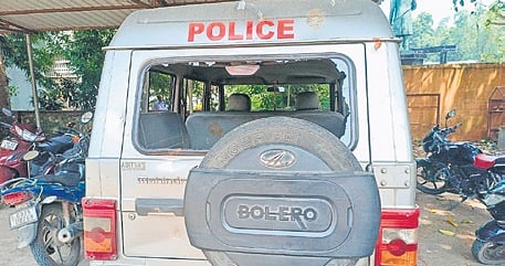 The police vehicles vandalised during the incident on Wednesday night.