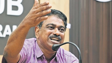 Ward councillor Ajin speaking at a press meet on Friday