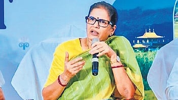 Deputy Chief Minister Pravati Parida addressing a media conference here on Odisha Travel Bazaar 2026.