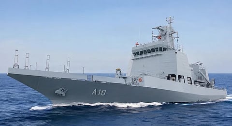 The Indian Navy's first Multi-Purpose Vessel (MPV) INS Samarthak.