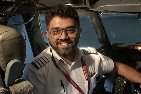 This undated photo released on Israel's Foreign Ministry social media shows Indian Capt. Smit Machchhar in the cockpit of a plane in an unknown location. Machchhar was at the controls of a FlyDubai flight that was diverted to Tabuk in northwestern Saudi Arabia for an emergency landing on Wednesday, Sept. 30, 2026.