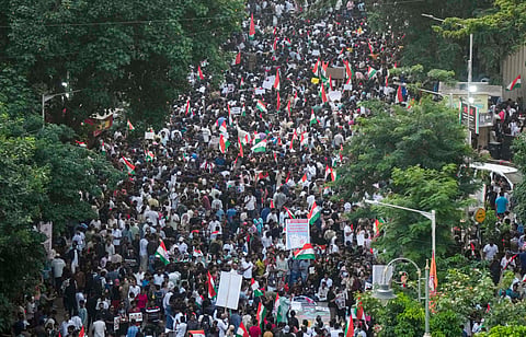 People take part in the Cockroach Janta Party's (CJP) protest against Chief Election Commissioner (CEC) Gyanesh Kumar, demanding his resignation, at Shivaji Park, in Mumbai, Maharashtra, Friday, Oct. 2, 2026.