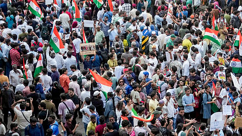 People take part in the Cockroach Janta Party's (CJP) protest against Chief Election Commissioner (CEC) Gyanesh Kumar, demanding his resignation, at Shivaji Park, in Mumbai, Maharashtra, Friday, Oct. 2, 2026.