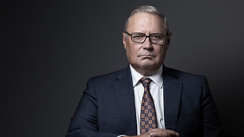 Russian opposition leader and former prime minister Mikhail Kasyanov poses in Paris on October 3, 2026.