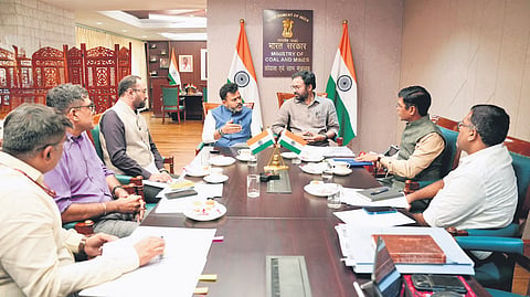 Union Minister for Civil Aviation K Ram Mohan Naidu holds discussions with Union Minister for Mines G Kishan Reddy in New Delhi 
