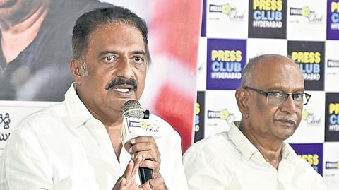 Actor Prakash Raj addressing media during a press conference on SIR in Hyderabad on Saturday.
