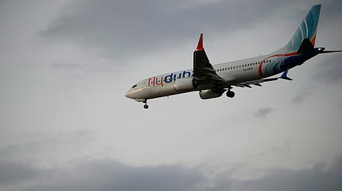An FlyDubai plane carrying Israeli passengers who had earlier been aboard another FlyDubai aircraft that made an emergency landing in Saudi Arabia approaches Ben Gurion International Airport near Tel Aviv, Israel, Wednesday, Sept. 30, 2026. 