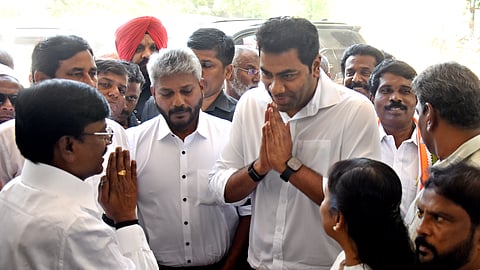 Tamilaga Vettri Kazhagam (TVK) representatives and Ministers Aadhav Arjuna and Maria Wilson arrive to participate in the INDIA bloc's consultation meeting held at Sathyamurthy Bhavan in Chennai on Saturday.  
