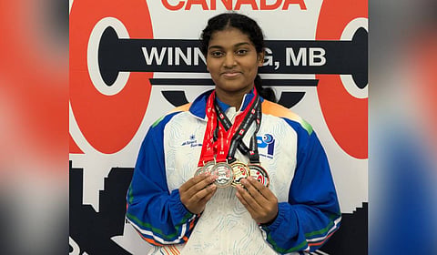 Bollu Likitha at the Commonwealth Equipped Powerlifting Championship in Winnipeg, Canada, where she won gold in the 76kg sub-junior category.