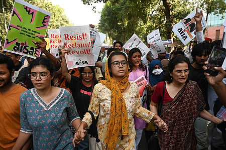 All India Students' Association (AISA) national president Neha Bora and social activist Anjali Bhardwaj