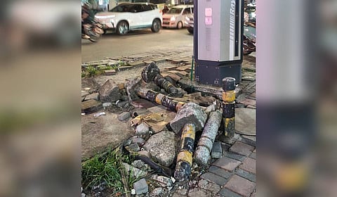 A footpath in dilapidated condition at Pachalam.