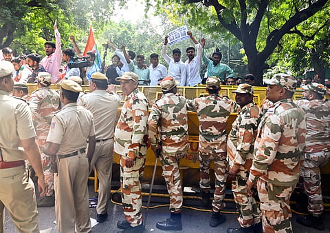 The incident comes amid heightened security arrangements at public protests and demonstrations in the national capital, with police personnel and central security forces deployed at several sensitive locations.