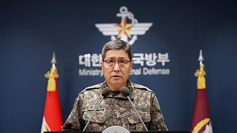 Lt. Gen. Kwon Dae-won, vice chairman of South Korea's Joint Chiefs of Staff, speaks during a briefing at the Defense Ministry in Seoul, South Korea, Monday, Oct. 5, 2026.