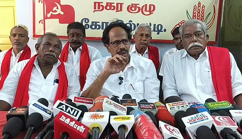CPI state secretary Veerapandian during a press briefing in Kovilpatti 
