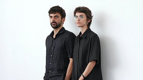 Directors Yuval Abraham, left, and Rachel Szor pose for photographers at the photo call for the film 'Naza' during the 83rd edition of the Venice Film Festival in Venice, Italy, on Thursday, Sept. 10, 2026.