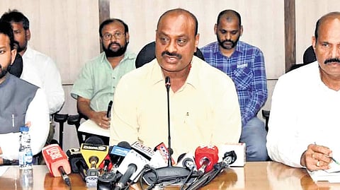 TDP leaders at a press conference in New Delhi on Tuesday.