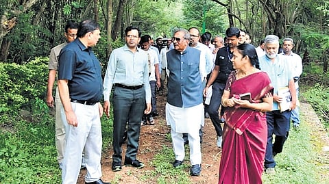 Tourism Minister KJ George inspects the Roerich Estate on Kanakapura Road