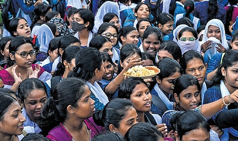 Biriyani being distributed among students of RD Women’s University as student union polls return to the college campus after eight years.