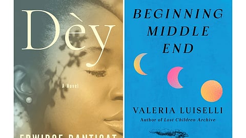 This combination of book cover images show "Dèy" by Edwidge Danticat, left, and "Beginning Middle End" by Valeria Luiselli.