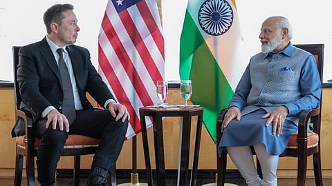 Prime Minister Narendra Modi with SpaceX CEO Elon Musk.