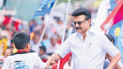 DMK president MK Stalin campaigning in Dharapuram 